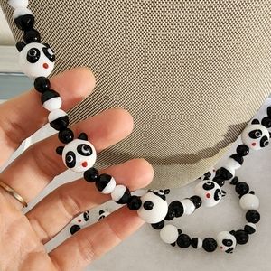 Handmade Glass Panda Beaded Necklace  Set